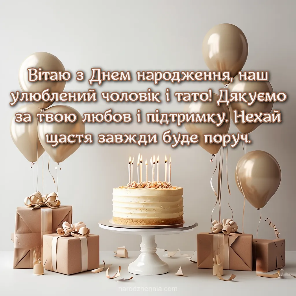 Привітання для чоловіка і тата на день народження з подякою за любов і підтримку.